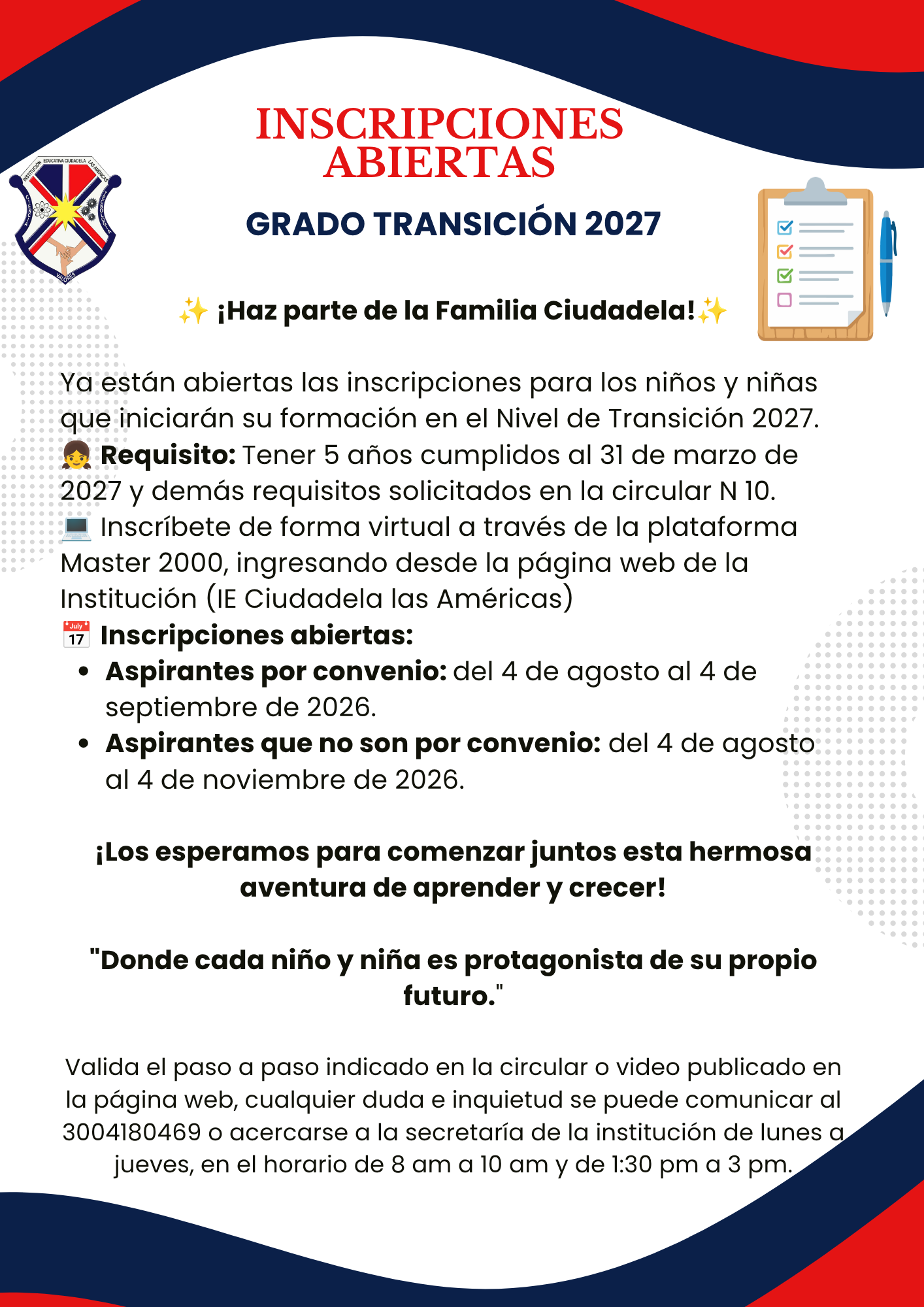 INSCRIPCIONES ABIERTAS TRANSICIÓN 2027